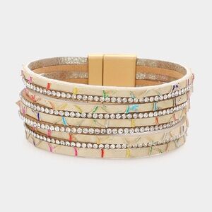 Rhinestone Faux Leather Magnetic Bracelet